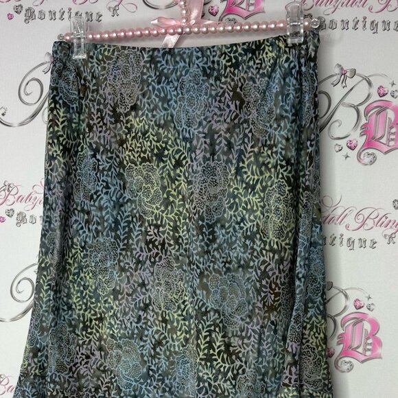 Blue ginger skirt blue green floral flower print ruffle frill hem bottom cute - Picture 7 of 8